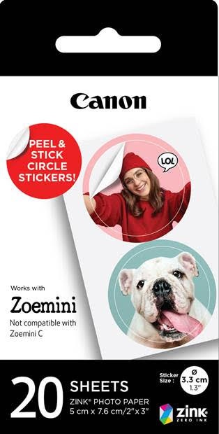 Canon ZP-2030-2C papier pre Zoemini (20ks kruhových nálepiek priemer 3,3cm)